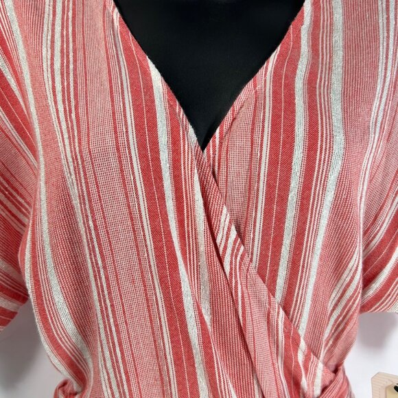 BILLABONG Local Shores Wrap Top Sz M Red White Striped Waist Tie Cotton Rayon - Picture 14 of 14